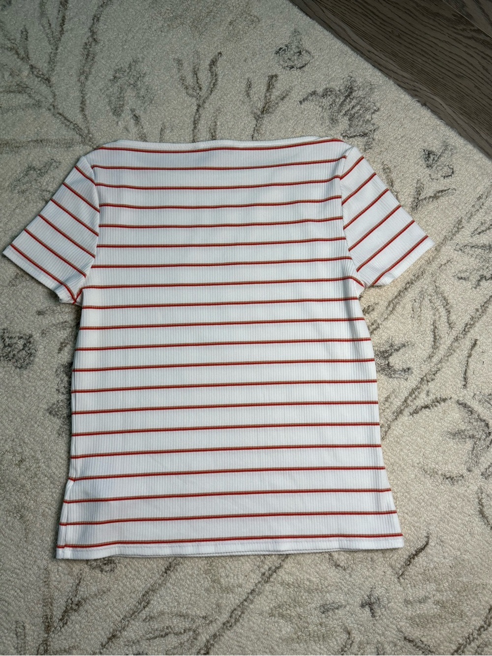 Liverpool Los Angeles White & Red Striped Rib Knit Top XS | Stretch Boat Neck - Picture 5 of 5